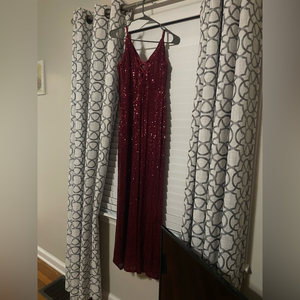 Burgundy formal dress.